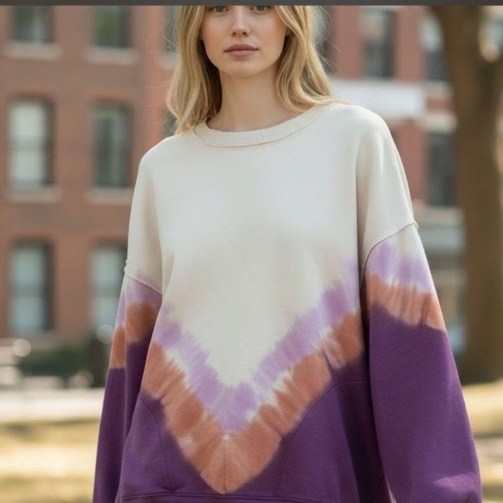 Free People Movement Tie Dye Sweatshirt Purple Cream Large OB1059795